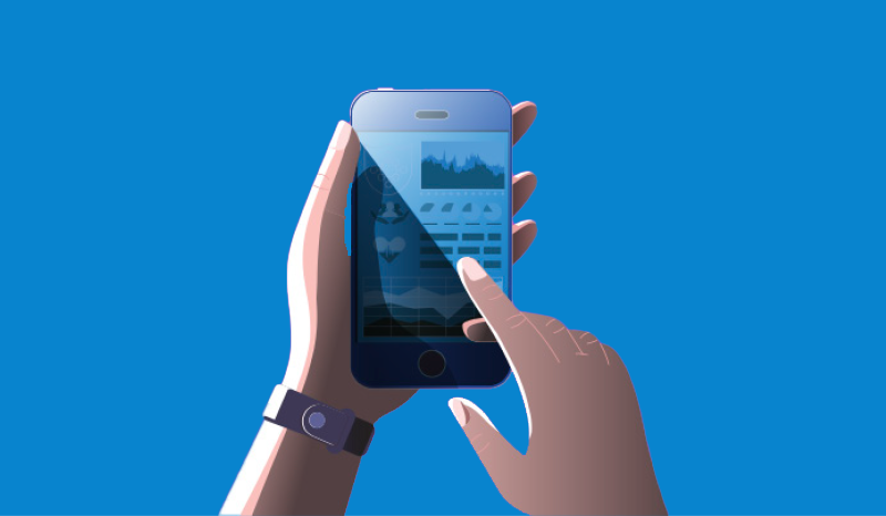 The image represents an illustration of a person using a mobile phone.