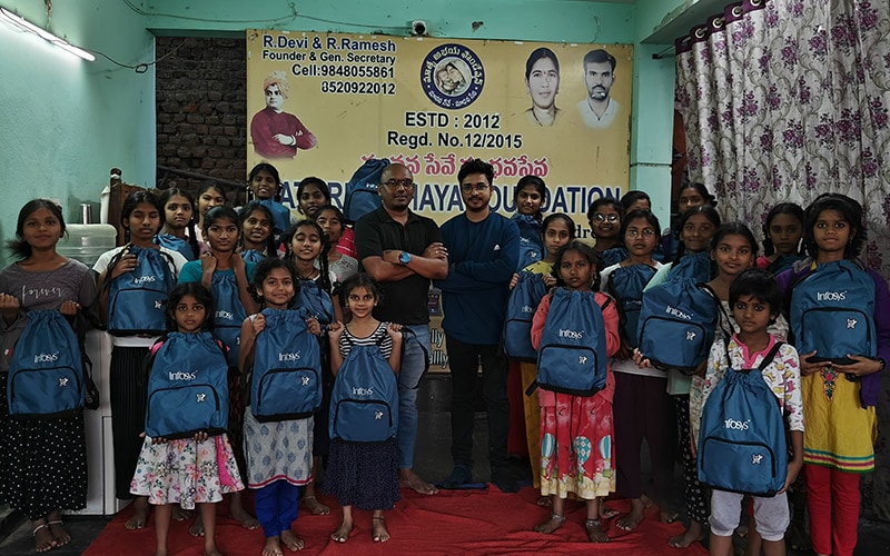 The Hyderabad DC CSR team provided school bags to 75 orphan girls at Matru Abhaya Orphanage.